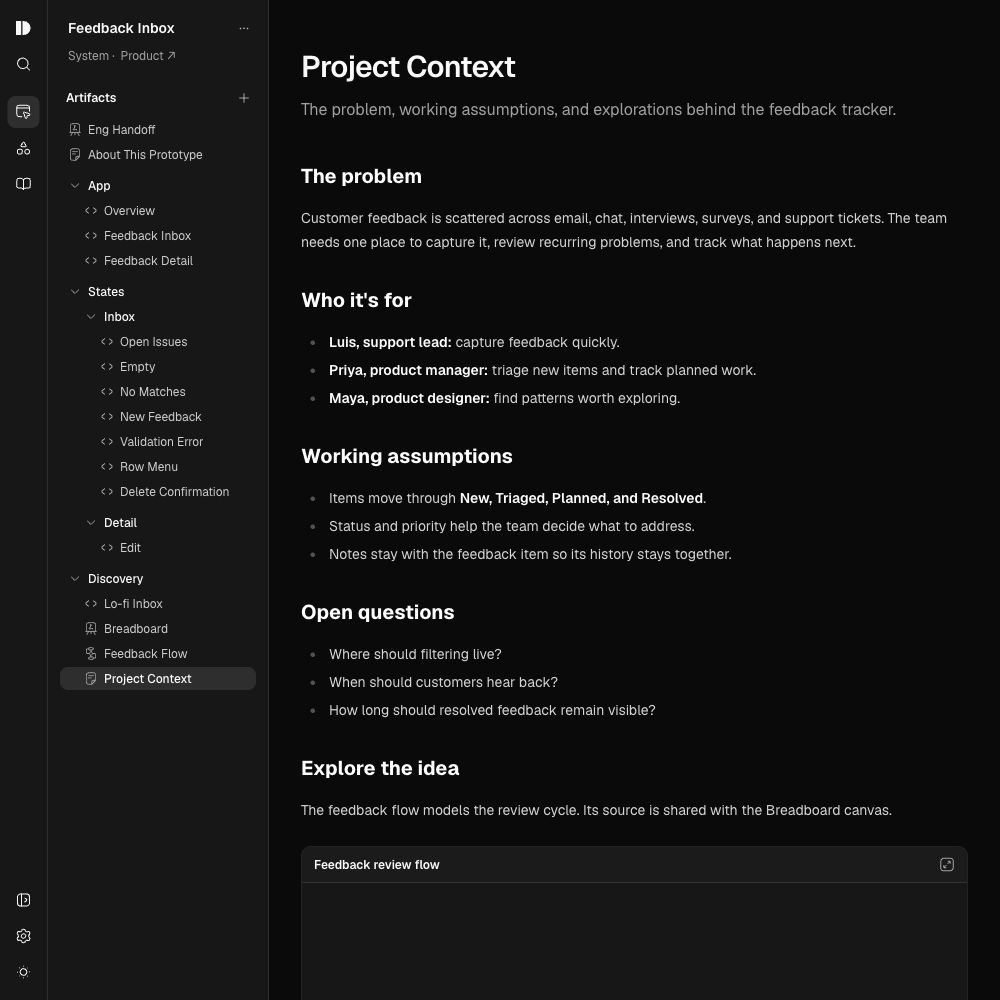 Project Context rendered as a readable document in Design Studio.