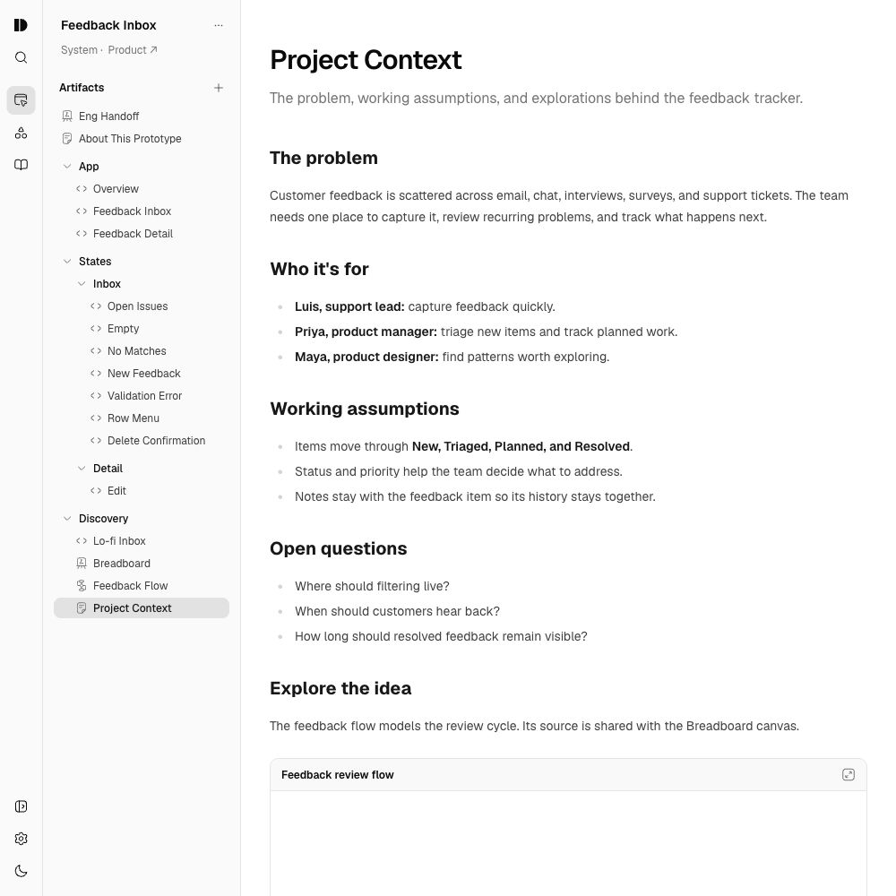 Project Context rendered as a readable document in Design Studio.